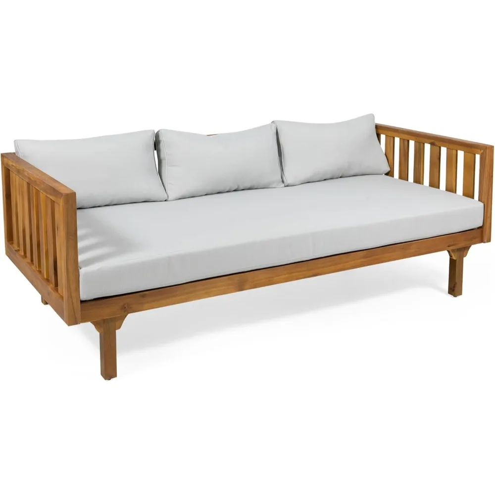 Sofá cama de 3 plazas para exterior, sofá cama nido de madera de acacia con cojines para patio, patio trasero, jardín, gris claro