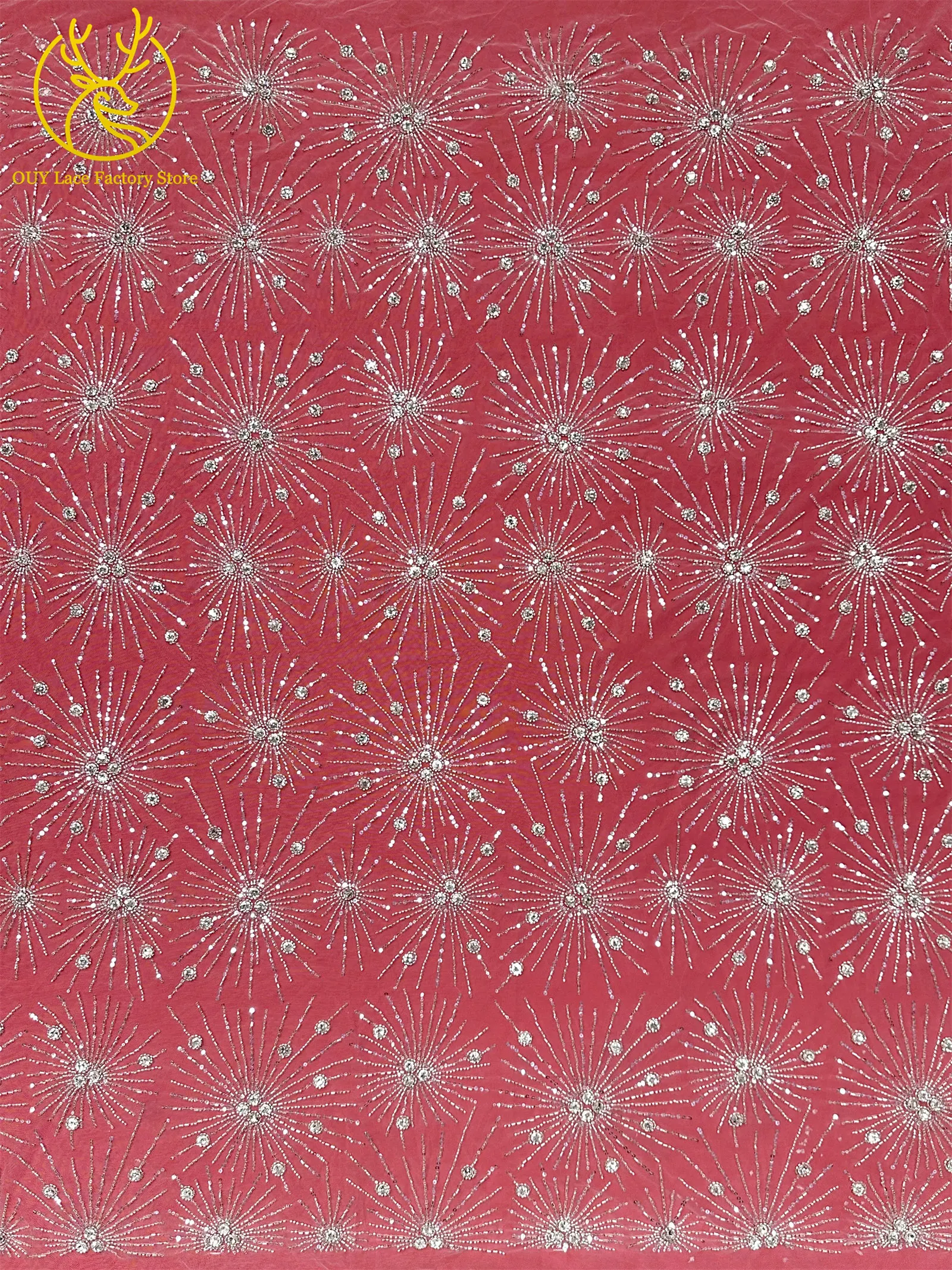 Neues Design Französische Edelstein-Spitzenstoffe 5 Meter Nigerianische Perlen-Pailletten-Spitze Afrikanischer Spitzenstoff für Hochzeitskleider – Detail 11