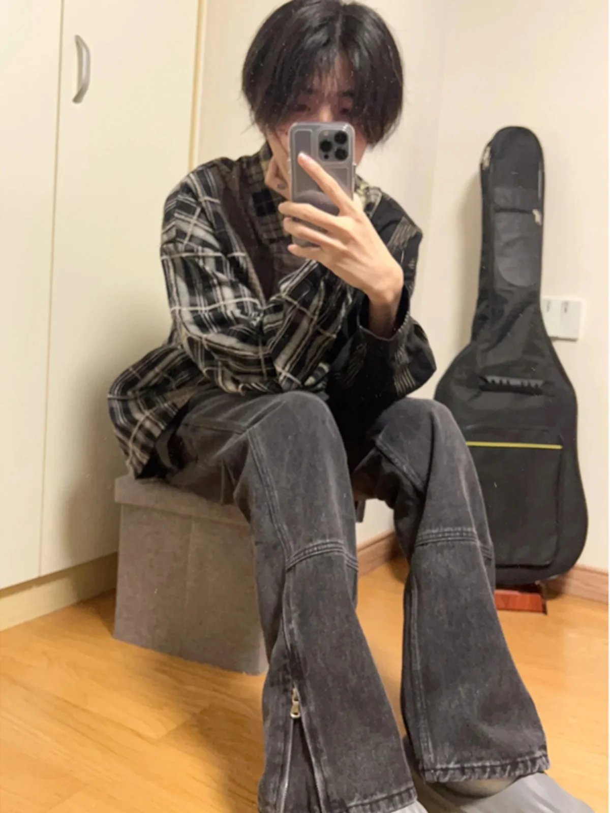 

Bla Side Zipper Workwear Jeans Men's Autumn Winter American Retro Straight Leg Long Pants Cool And Haome High Street Vibe