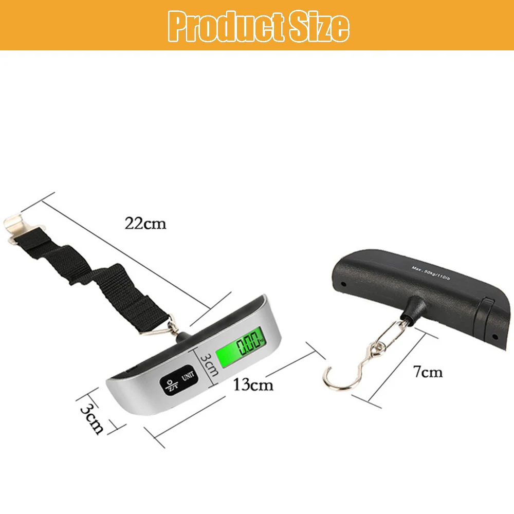 ميزان إلكتروني محمول مع شاشة رقمية LCD ، أداة توازن الوزن ، حقيبة السفر ، حقيبة الأمتعة ، 110 رطل ، 50 أو 50 أو