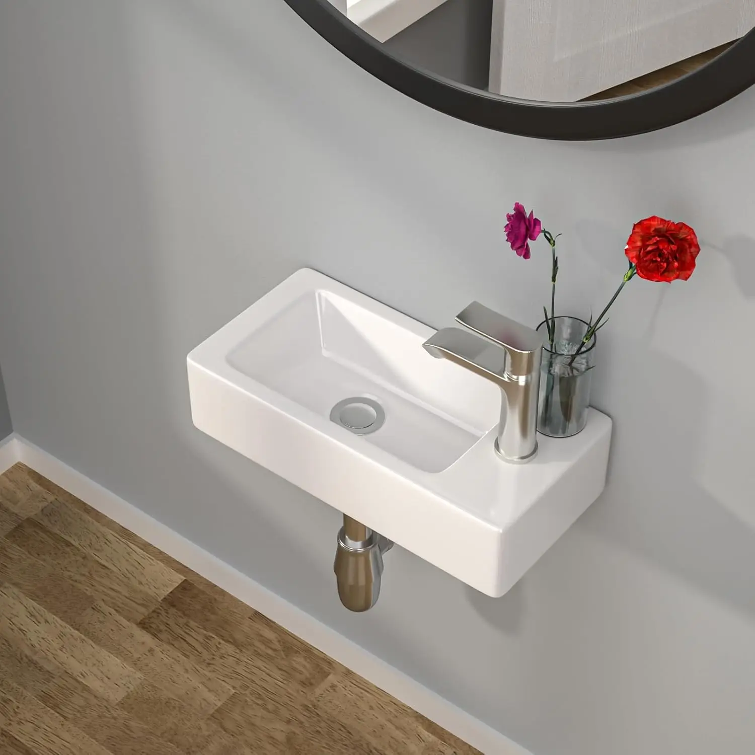 

Small Bathroom Sink Wall Mounted - Wall Mounted Bathroom Sink Rectangle 15" x 7" with Faucet Hole Right Hand Tiny White C