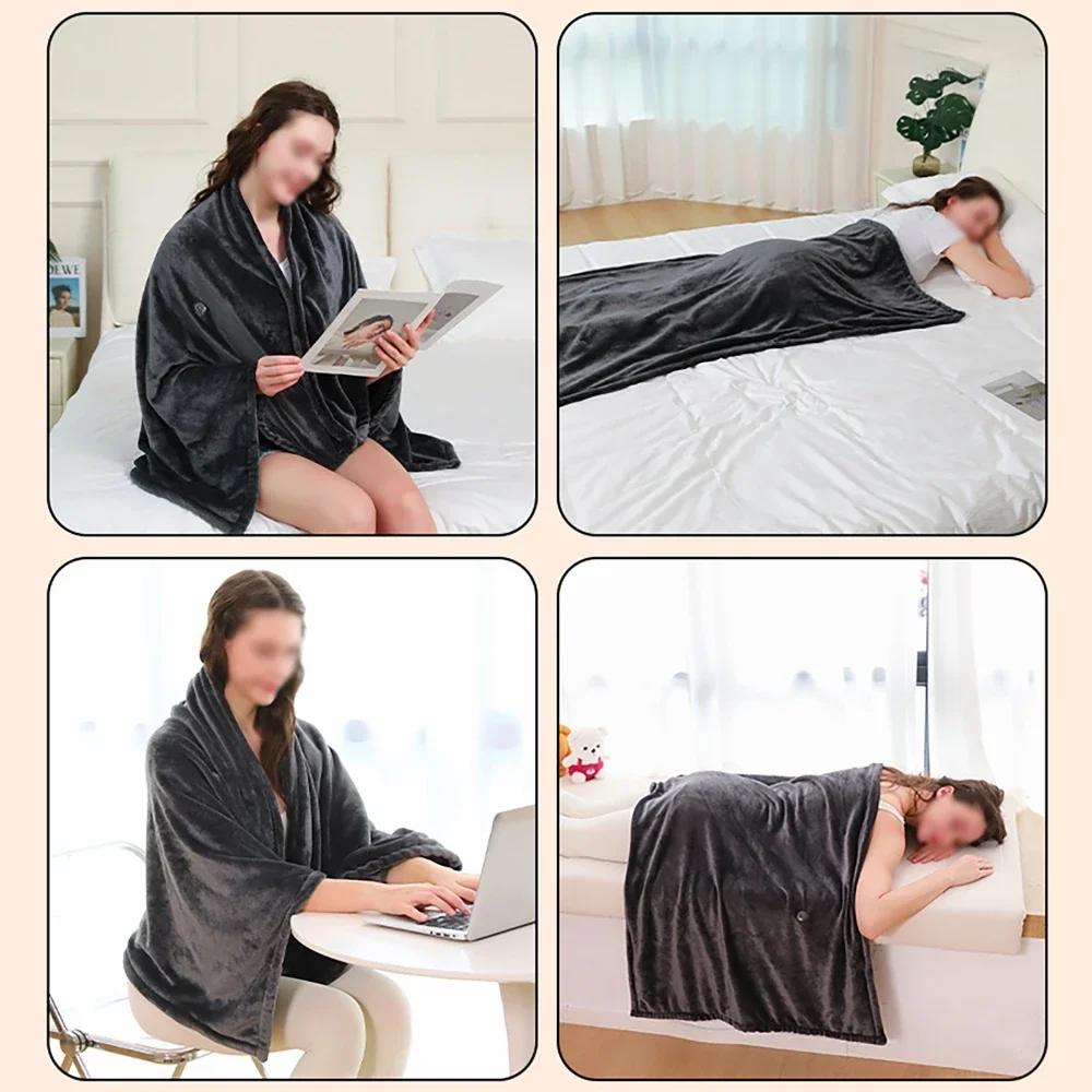 150x80cm Washable Electric Blanket USB Charging Flannel Soft Blanket 3-Level Temperature Adjustment Outdoor Winter Heating Pad