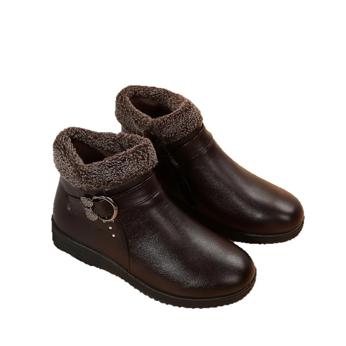 2025 موضة جديدة سميكة صوف مبطن أحذية الثلوج الجانب سستة أحذية قطنية أمي أحذية دافئة المطاط وحيد جولة تو لون نقي #5