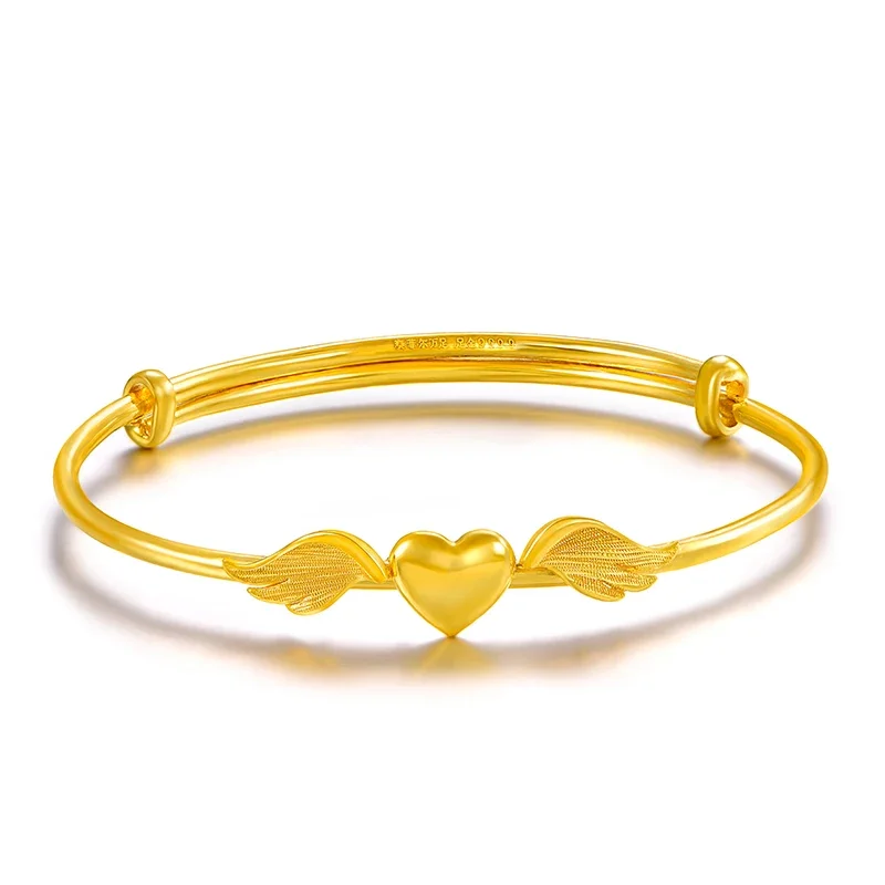 SFE 24K Pure Gold Bracelet Real 999 Solid Gold Bangle Upscale Beautiful Heart Romantic Trendy Classic Jewelry Hot Sell New 2023