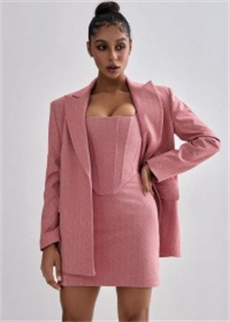 3 Pieces Herringbone Women\'s Suits Pants Set Top Bra+Blazer+Trousers or Skirt Formal Office Lady Prom Jacket Coat Winter Outfit