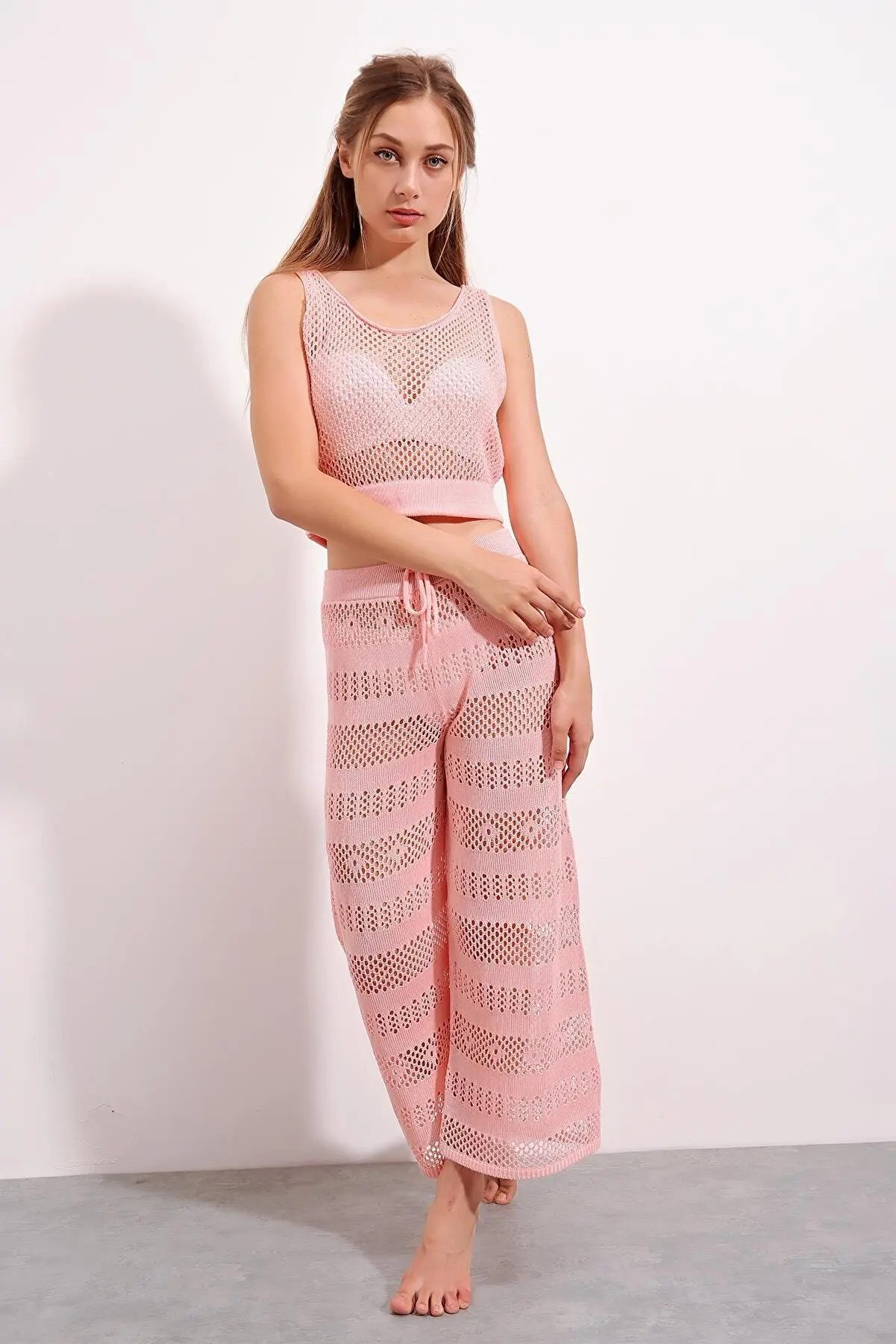 Boutique Nissa-Women 'S Pink Ajurlu Knitwear Pants Beach Suit New Season-BNT924