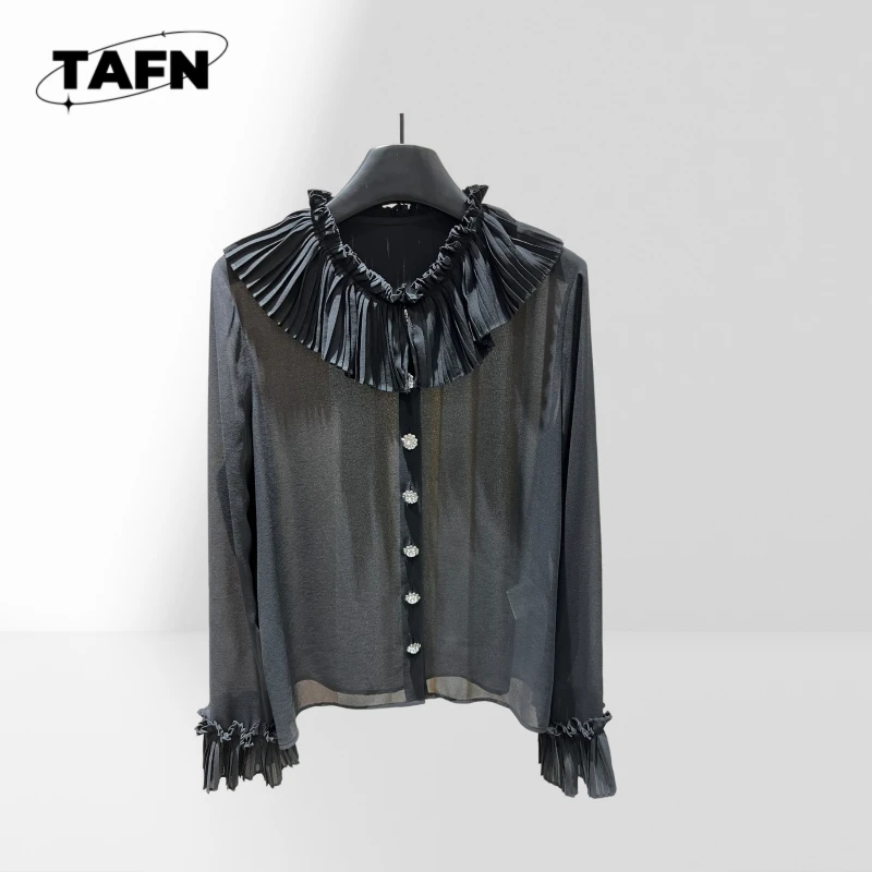 

Ladies Business Shirt Turn Down Collar Workwear Blouse Women’s Elegant Chiffon Shirt Lace Detail Blouse AH1522
