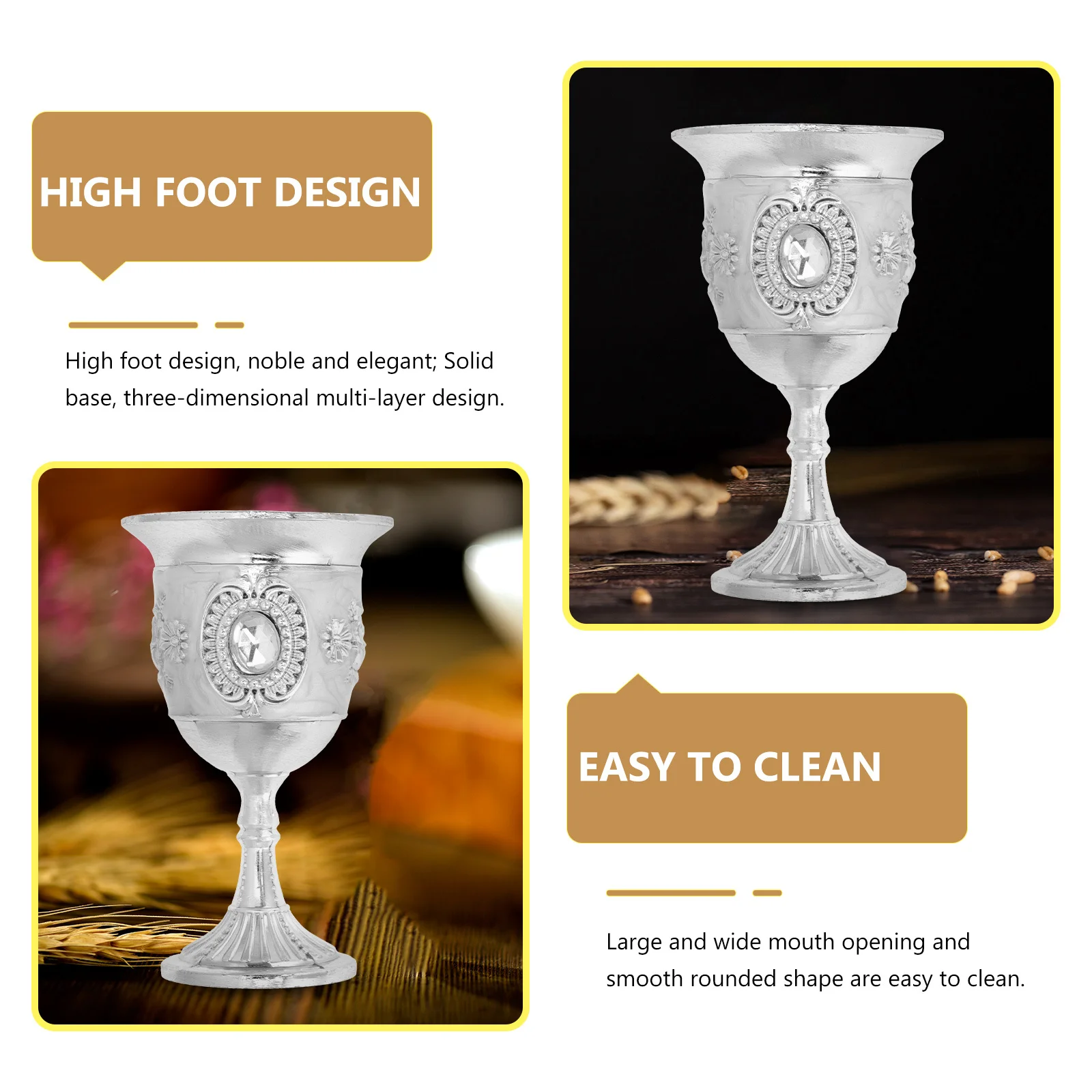 

2pcs High-Heel White Wine Glasses Alloy Goblets Flower Pattern Smooth Rounded Mouth For Party Festival Bar Ktv Use Vintage Metal