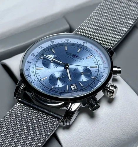 Imagen 2 del producto Reloj de Hombre Zeppelin 2026, Nuevo Modelo, Retro, para Negocios y Ocio, Correa de Malla de Acero Inoxidable, Reloj de Cuarzo con Esfera Azul, Reloj de Lujo para Regalo