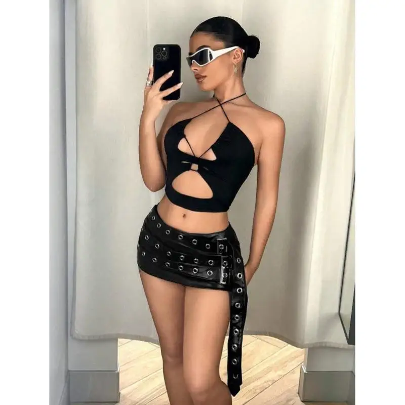 

Bla Skirt Belt 63 Sle Slim Fit PU Waisand Ciwalk Vintage A-Line Skirt with Belt Large Size Nine-Piece Pants