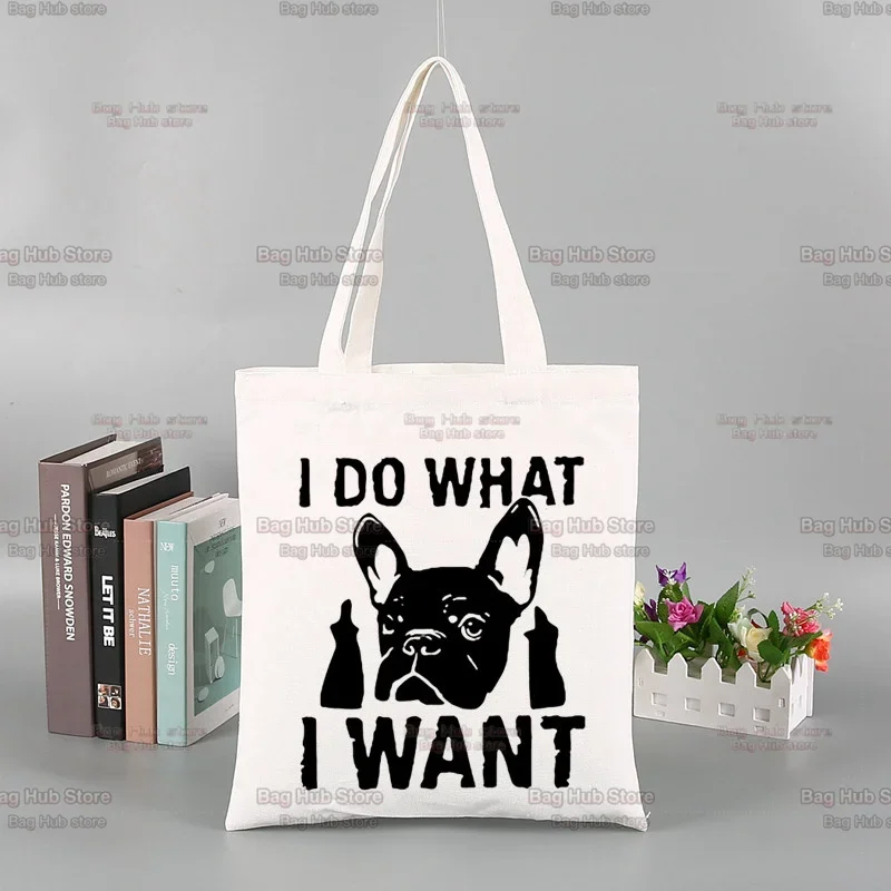 Frenchie Anatomy of French Bulldog Kawaii Animal Canvas Shopping Bag Handbag Eco Grocery Bag Tote