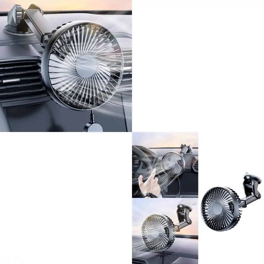 G7NA 360 Degree Rotating Fan Car Fan Dashboard Windscreen Mount Air Circulator Fan