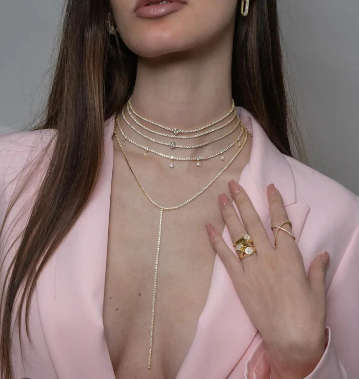 2026 NEW Iced Out Bling CZ Tennis Chain Long Sexy Women Y Lariat Necklace Gold Plated Multi Colors Fashion Jewelry