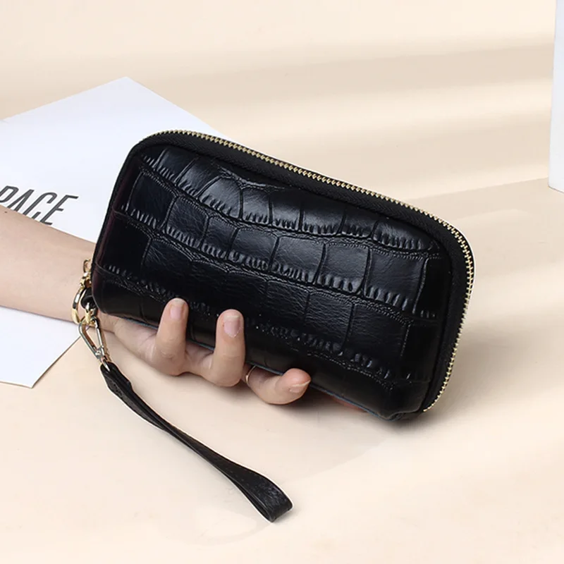 

MJ Genuine Leather Women Wallet Stone Pattern Real Leather Clutch Purse Fashion Card Holder Long Wallets Female Money Purses