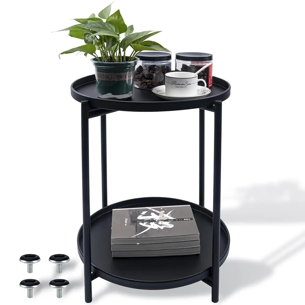 

Round Side Table, 2-Tier Small Round Table, Round End Table, Nursery Side Table, With Removable Tray, For Room, Bedroom,
