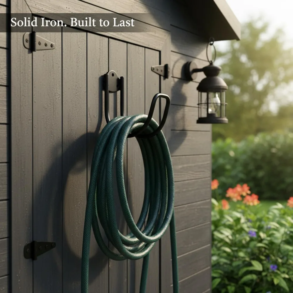 Iron Metal Garden Hose Holder Easy Installation Wall Mounted Water Hose Holder Compact Storage Hook Water Pipe Organization