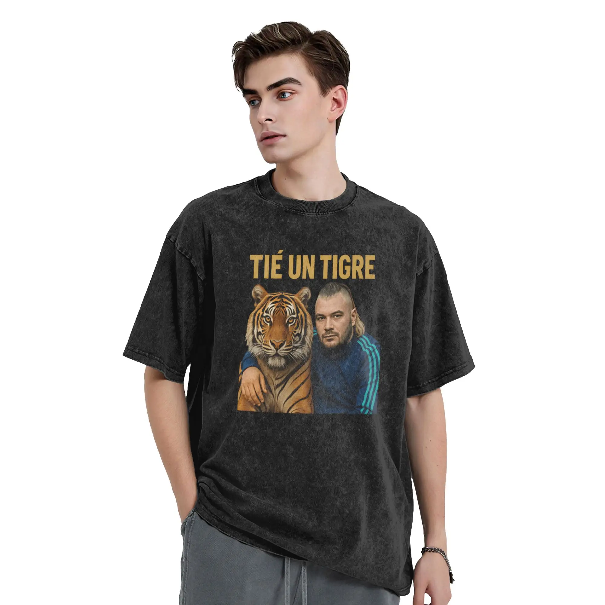 Man T Shirt Rapper Jul 'Tu es un tigre Washed T Shirts Fashion  Beach Tees Street Style Simple Cotton Clothing Gift