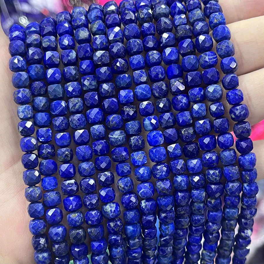 

6mm Natural Lapis Lazuli Stone Square Loose Beads Gemstone Faceted for Jewelry Making DIY Necklace Bracelet 15''