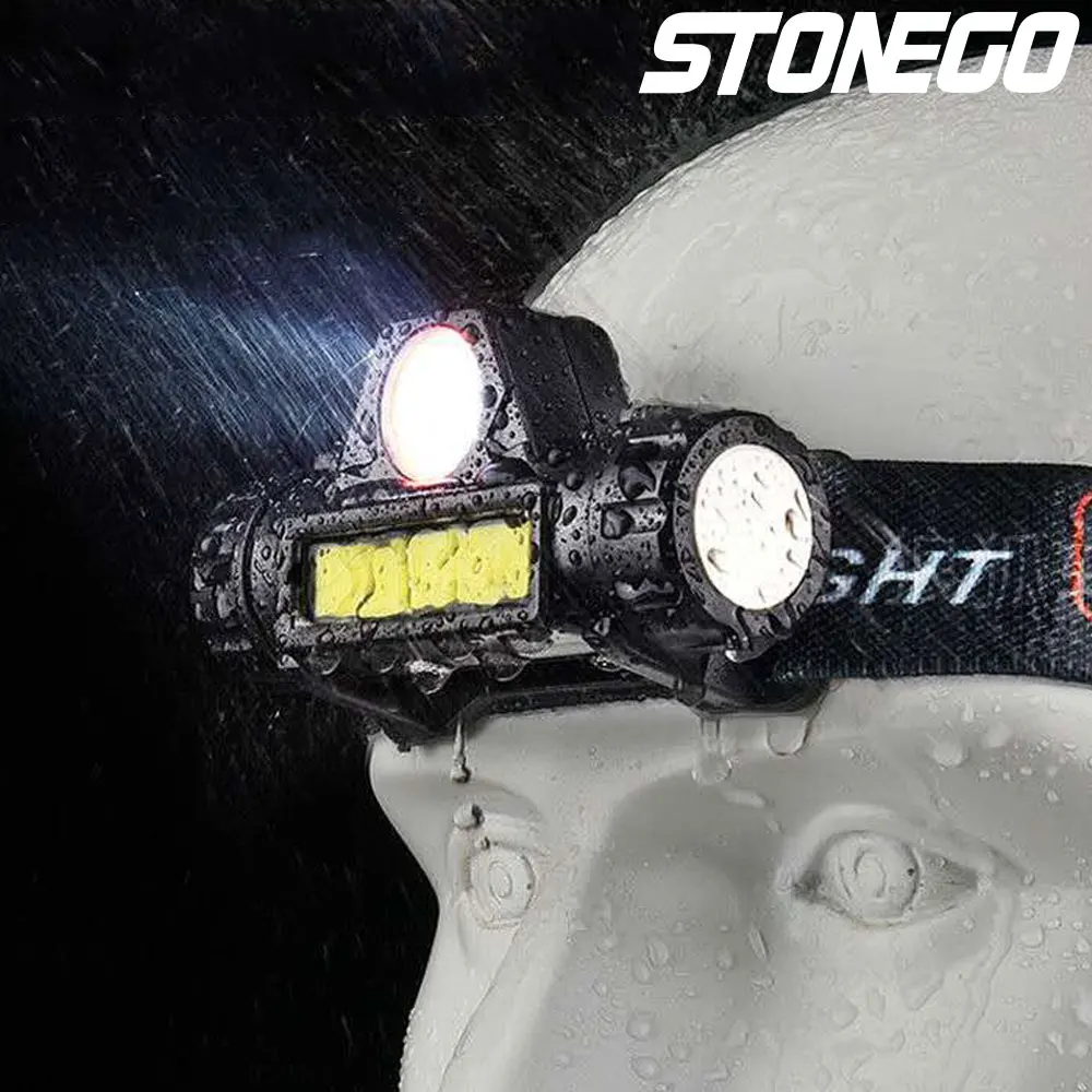 STONEGO imán Camping luz LED faro USB recargable lámpara de cabeza luz fuerte antorcha luz de pesca al aire libre