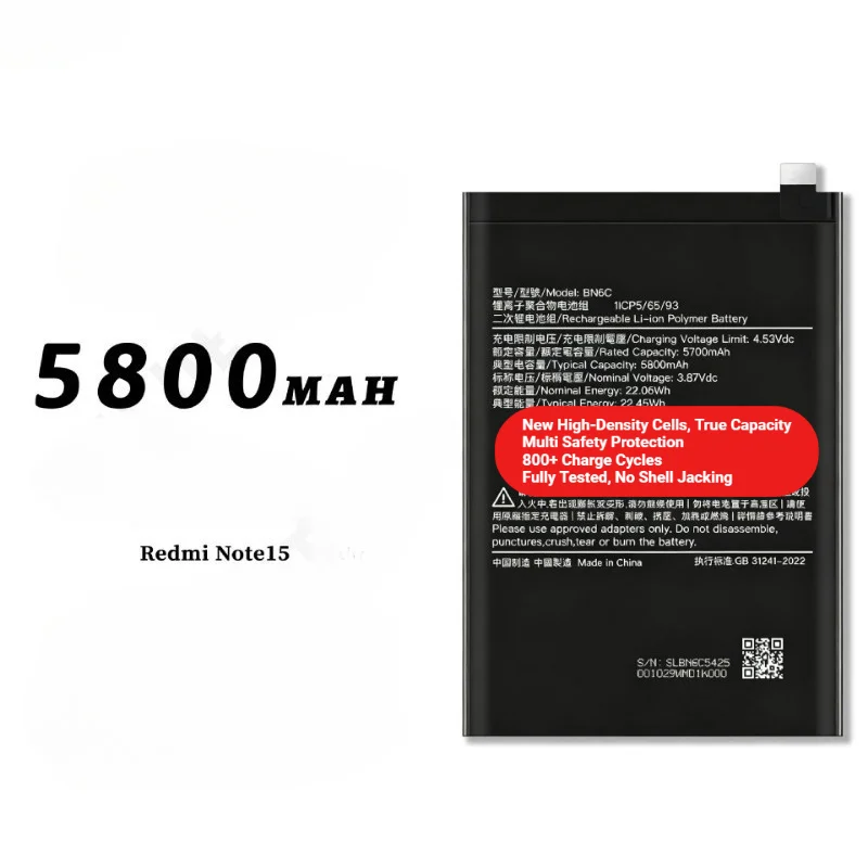 BN6C for Xiaomi Redmi Note 15 Phone Battery 0 Cycle High Quality Capacity Battery Replacement Bateria Grade A Cell with Tools
