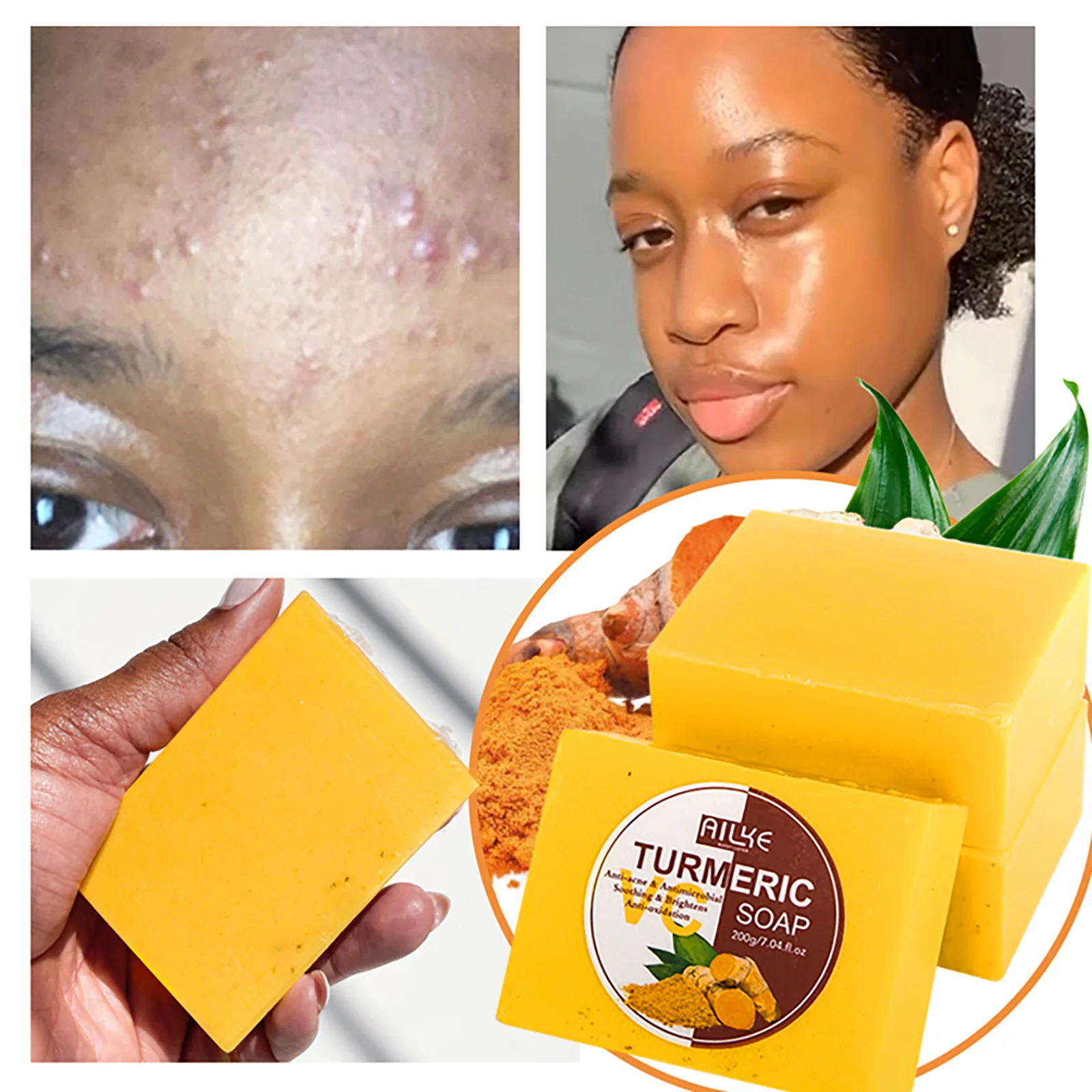 AILKE açafrão sabão para todos os tipos de pele, remove acne, clareamento, manchas limpas, esfolia, mesmo tom de pele