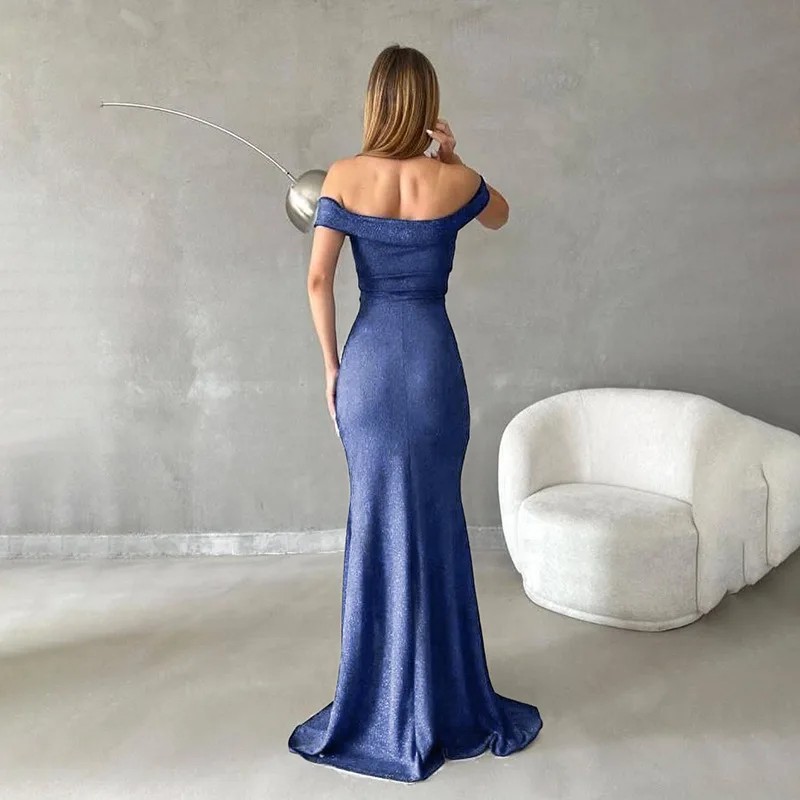 Elegant Women's One-shoulder Sparkling Dresses Slim Slit Sexy Evening Dress Long Skirt Women Вечерние Платья Vestidos Femininos - view 4