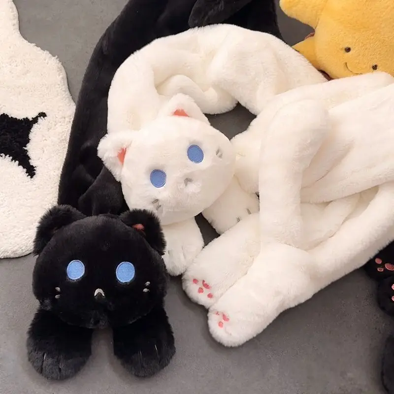 Japanese Cute Lolita Cartoon Black Cat Plush Scarf Female Autumn Winter Thickened Warm Versatile Neck Scarf 2026 New Luxury