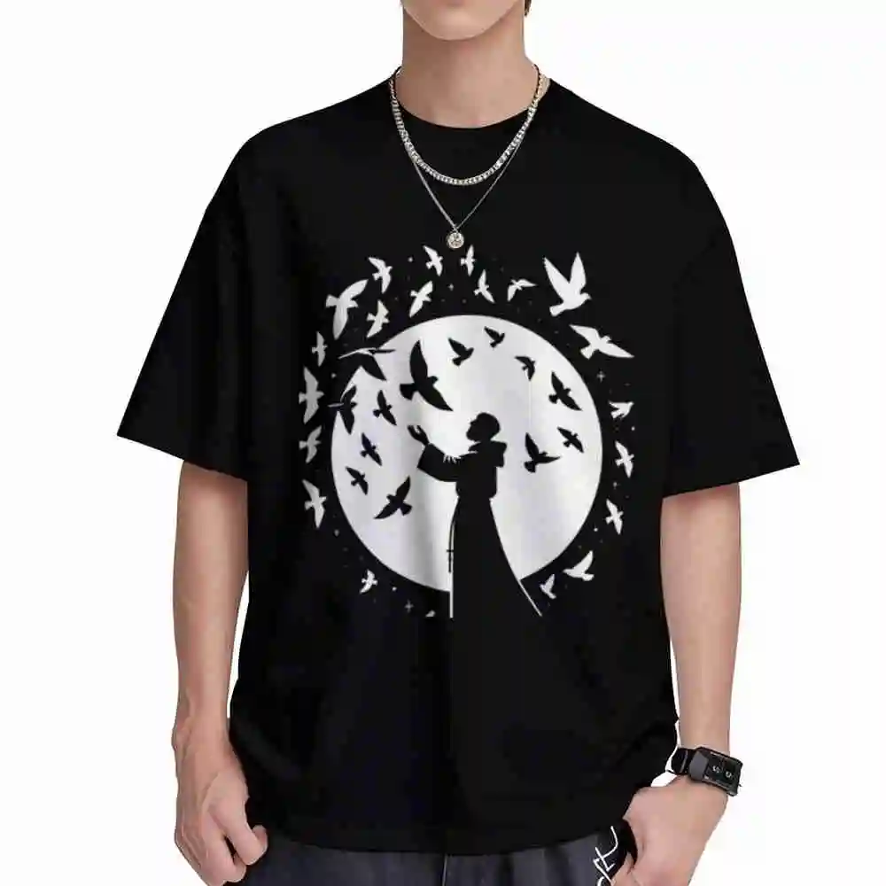 Saint Francis Of Assisi Patron Animals And Birds Catholic Short Sleeve Tee 100% Cotton T-Shirt