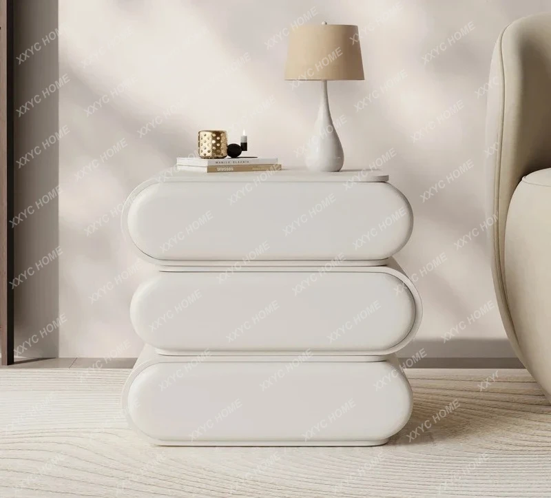 High-end Italian three-layer creative rotating bedside table solid wood leather bedside table