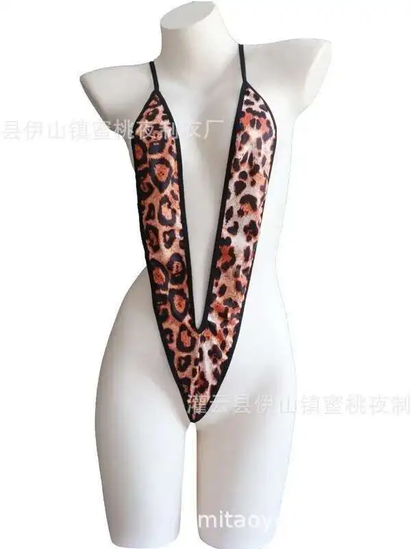 Wild Lady Leopard Print Bodysuits Seductive Backless Deep V Suspenders Sleeveless Bodysuits Charming Elegant Show Skin Thin 2QXF
