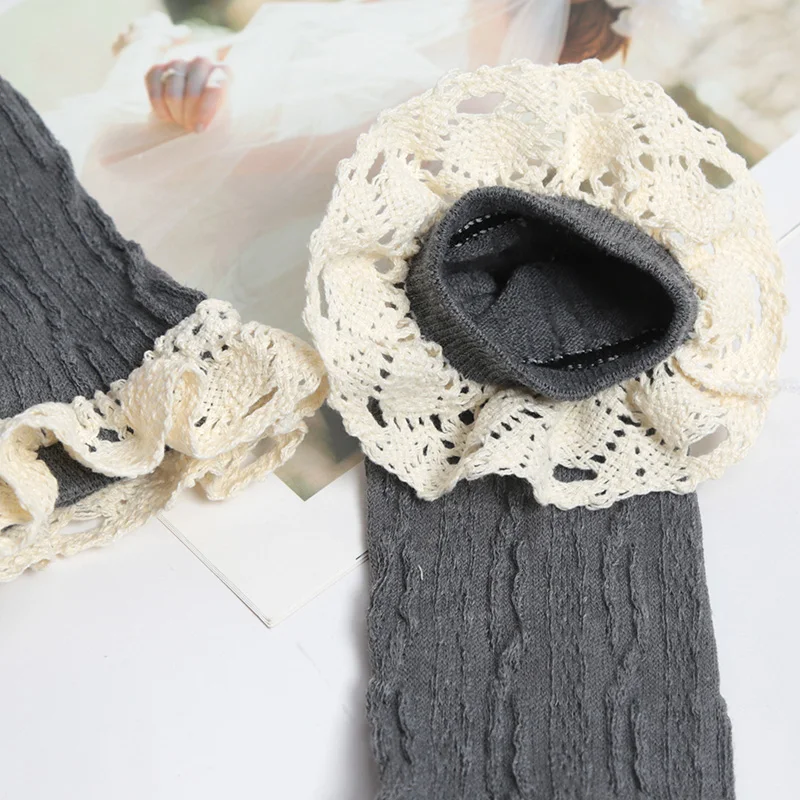 1 Pairs أسود أبيض رمادي الدانتيل فوق جوارب طويلة لوليتا لطيف الحلو العجل الجوارب النسائية منتصف الساق كاواي الفخذ العليا جوارب #5