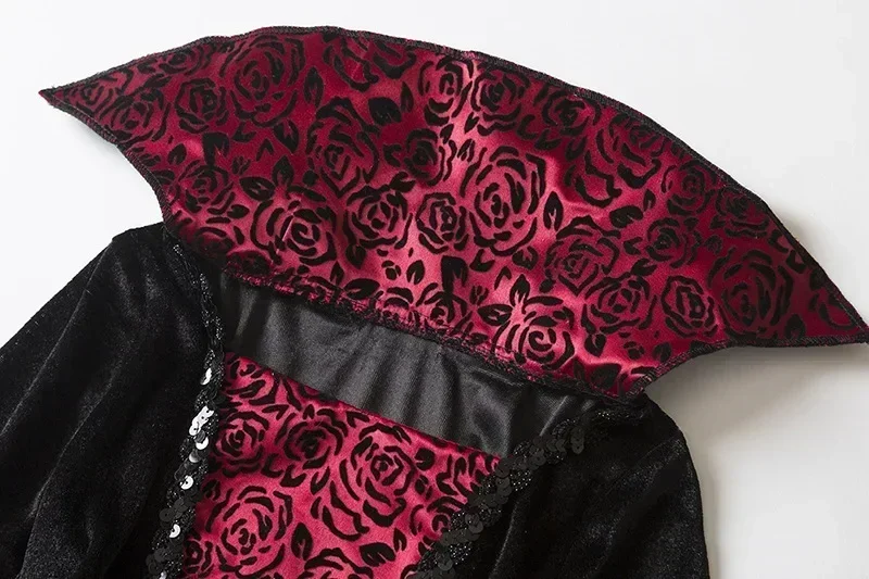 Mädchen Cosplay Halloween Vampir-Teufel-Kleid für Kinder Geisterbraut Gothic-Kostüm Vampir-Karnevals-Outfits Schwarze Rote Netzkleidung – Detail 5