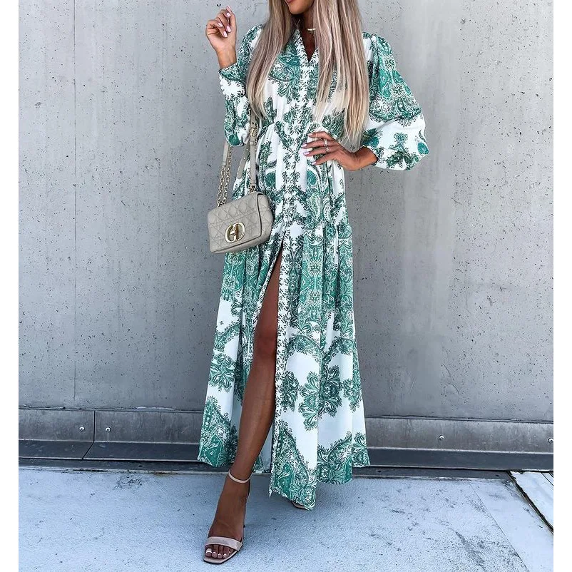 

Boho Dresses for Women 2024 Beach Summer Flowy Long Maxi Dress Button Up Split Floral Print Holiday trip Skirts for women