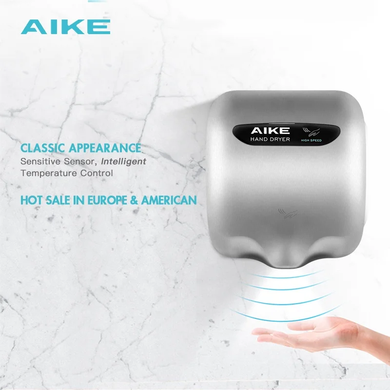 AIKE AK2800B Professional Manufacturer Durable Automatic Stainless Steel High Speed Hand Dryer for Commercial Bathroom