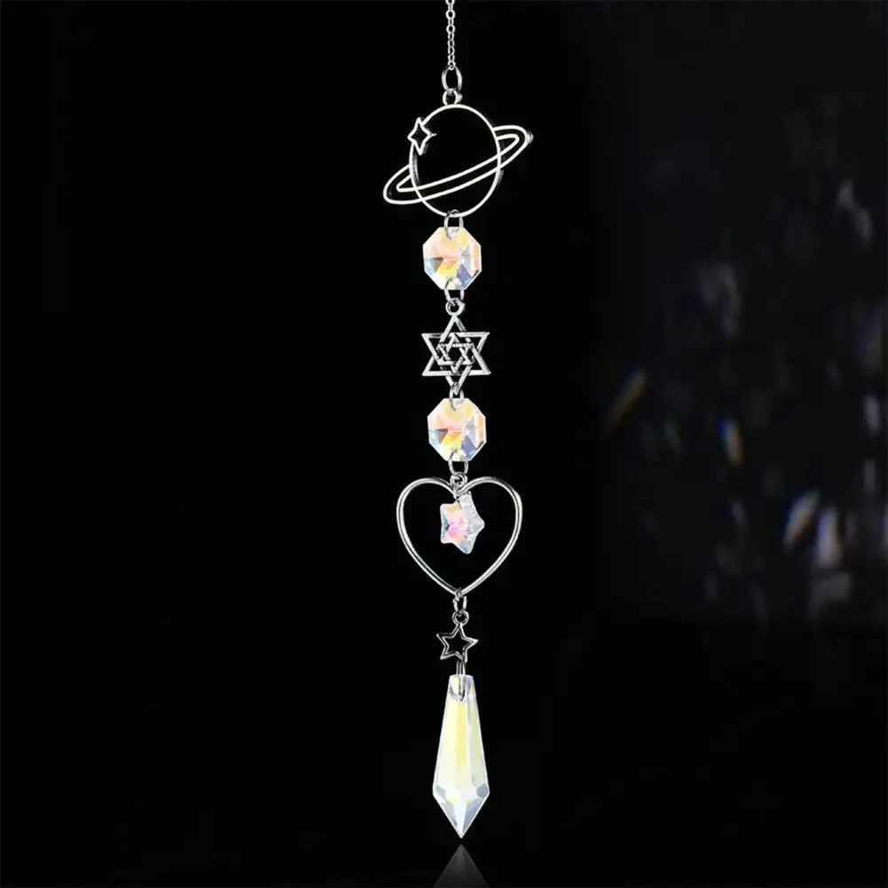 Chime Silver Wind Chime Suncatcher Star Moon Sun Hanging Ornament Light Catcher Prism Decoration for Window Patio Kids Room Star