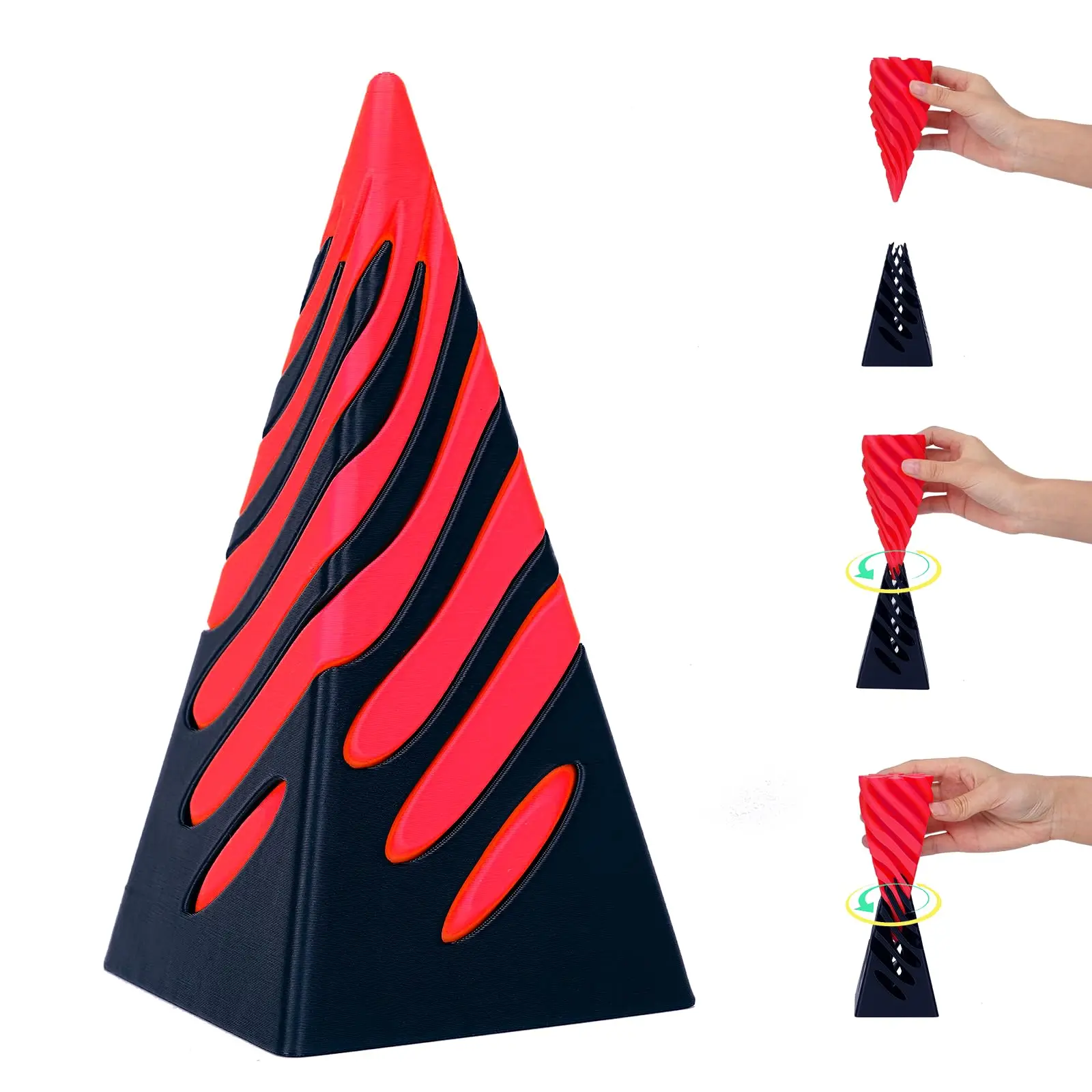 Impossible Pyramid Passthrough Sculpture,3D Printed Spiral Cone Fidget Toy,Vortex Thread Illusion,Pass Through Pyramid Desk Toy