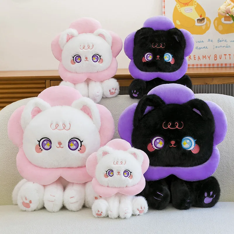 

Sanrio новая плюшевая игрушка-кошка с подсолнухом, большая мягкая игрушка для детей, подарок на день рождения, приятная сидящая кукла-кошка для журавля, игровые призы