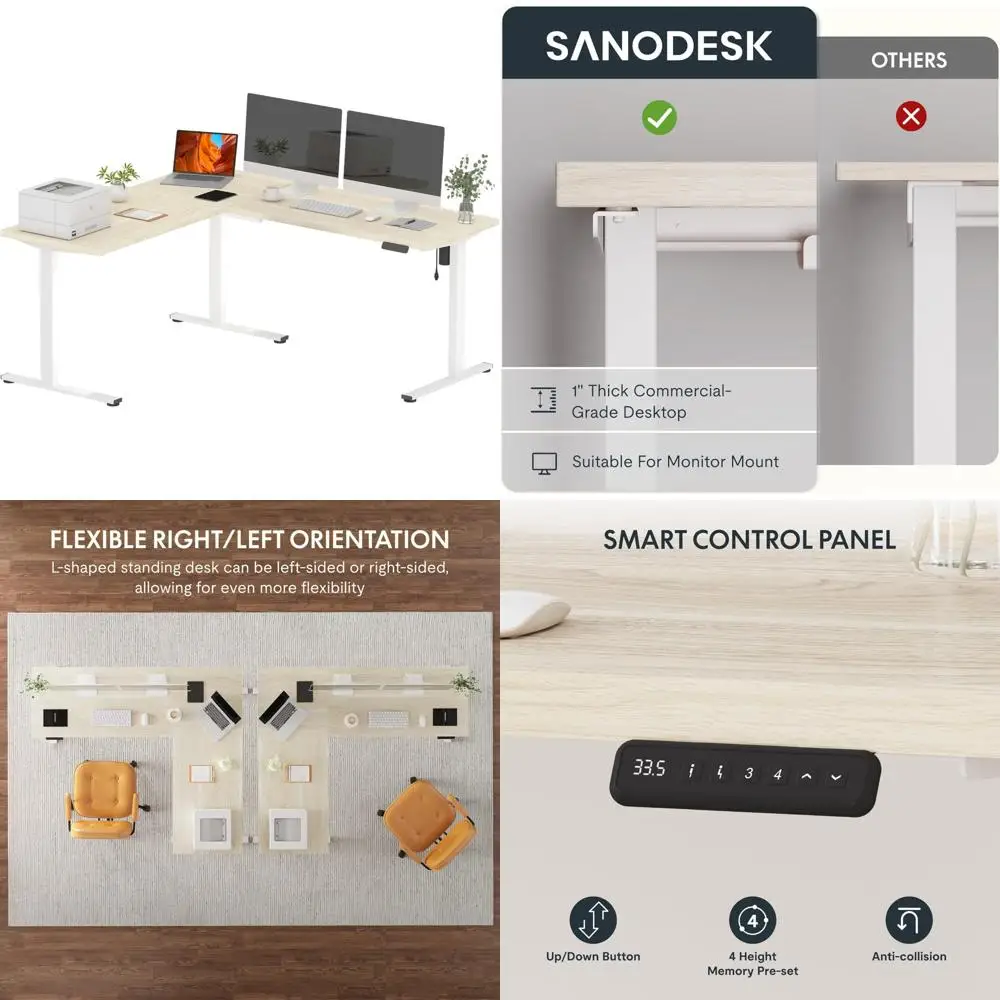 Adjustable Electric Corner Desk L-Shaped, 71x63 Sit-Stand Computer Table with Split Surface for Home Office