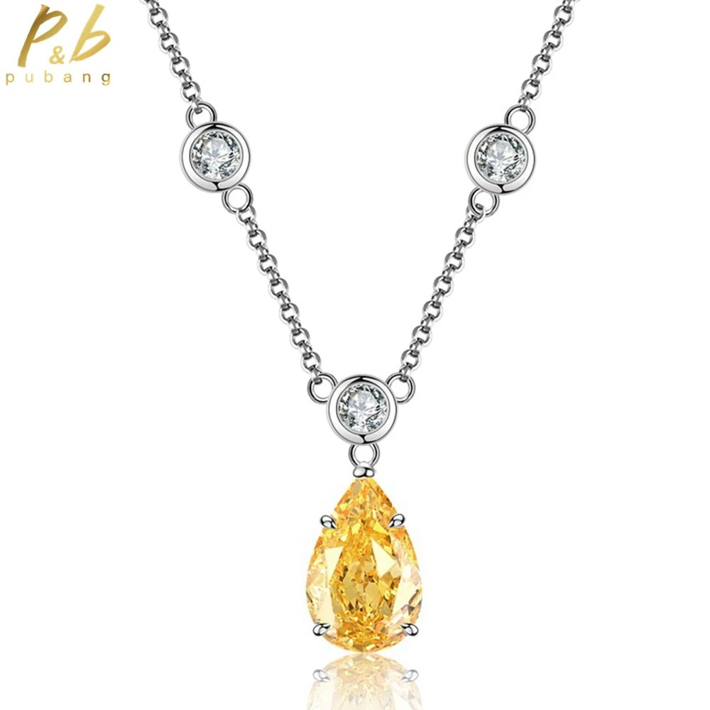 

PuBang Fine Jewelry Pendant Necklace 925 Sterling Silver Pink/Yellow/White Created Moissanite for Women Party Gift Drop Shipping