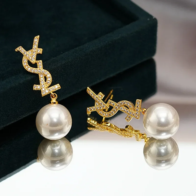 Elegant Luxury Zircon and Pearl Dangle Earrings Stylish Women's Jewelry for Any Occasion