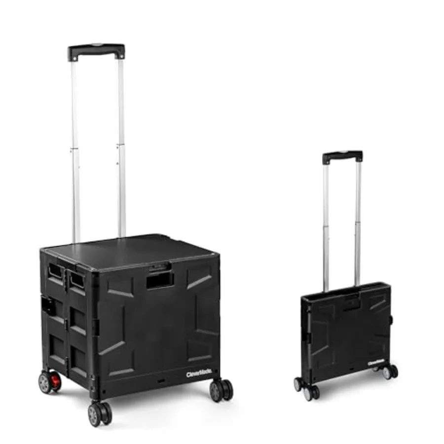 

Collapsible Rolling Cart with Handle 35L 4-Wheel Black Foldable Utility Cart for Teachers Groceries Travel Office Storage Holds