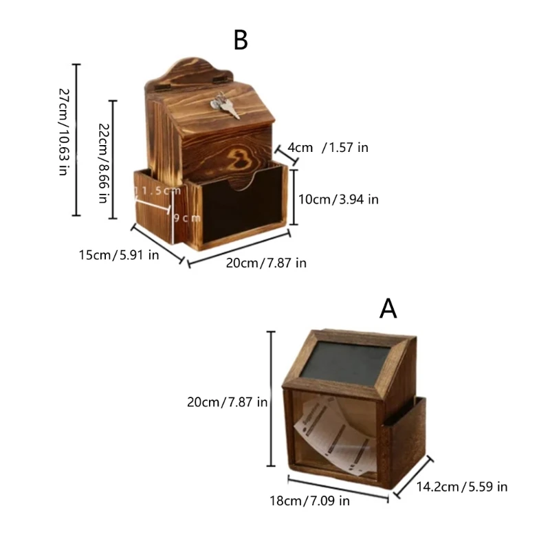 Retros Wooden Letter Box Wall Mountable For Suggestions Donations Secure Lock J0MC