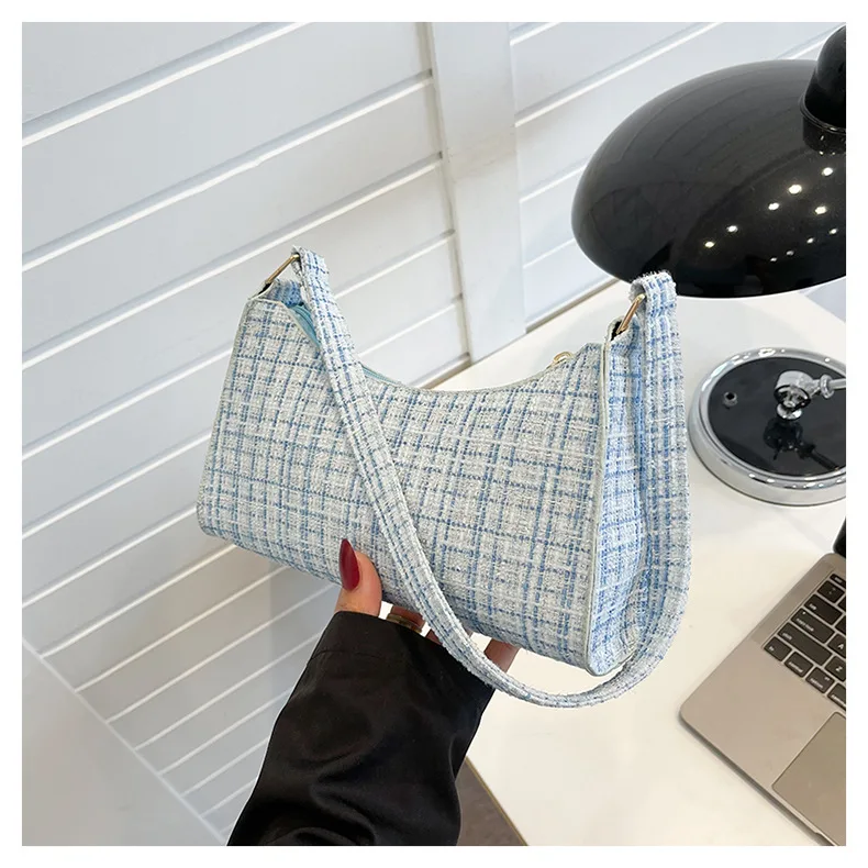 Damen-Unterarmtasche mit minimalistischem Gittermuster, modische High-End-Design-Umhängetasche, lässige, vielseitige Geldbörse für den Pendelverkehr – Detail 26