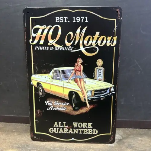 HQ Motors EST. 1971 Repro kleines Blechschild aus Aluminium