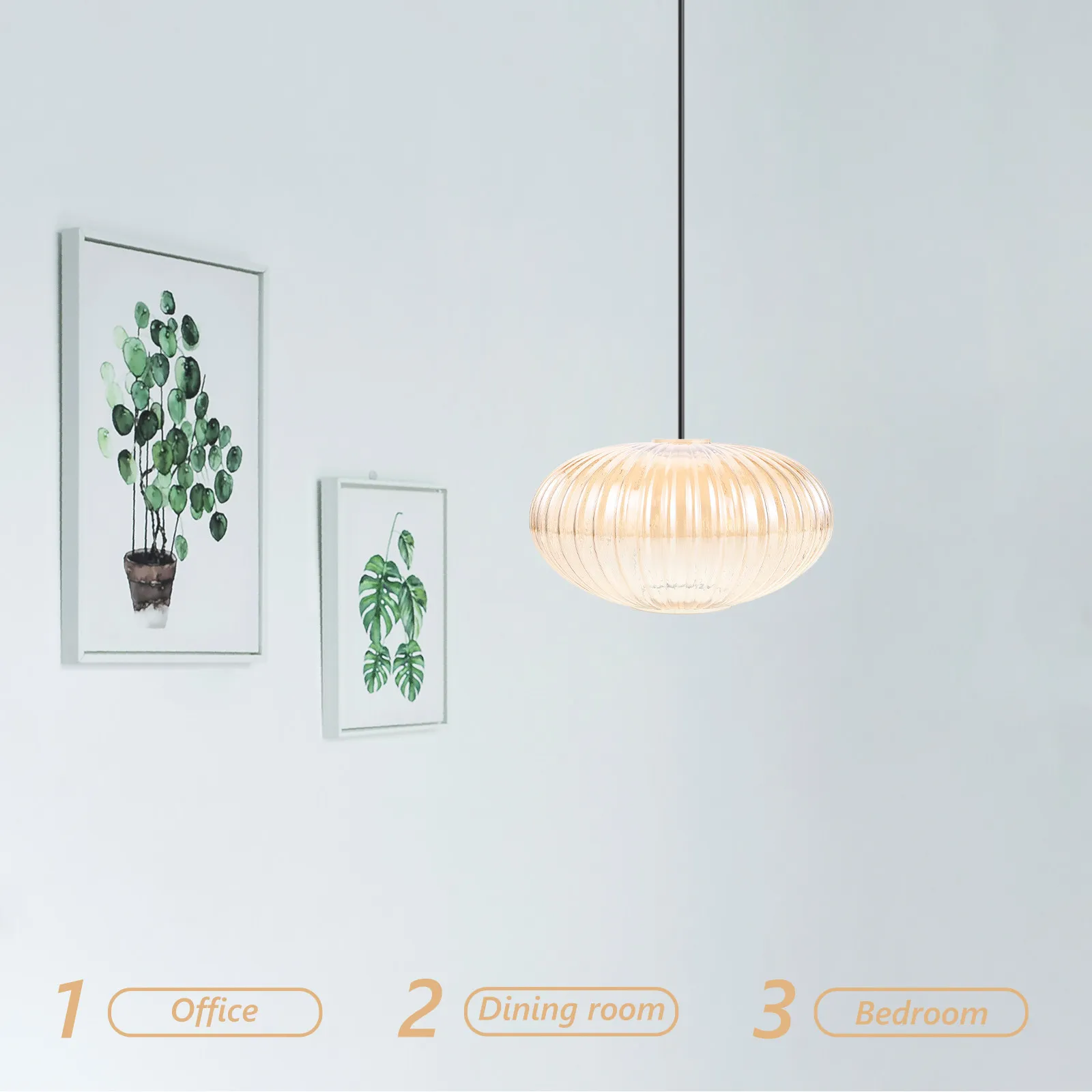 Orange Ribbed Ceiling Light Cover 250x150cm Vintage Globe Glass Shade Soft Lighting Pendant Lamp Replacement for Kitchen Dining