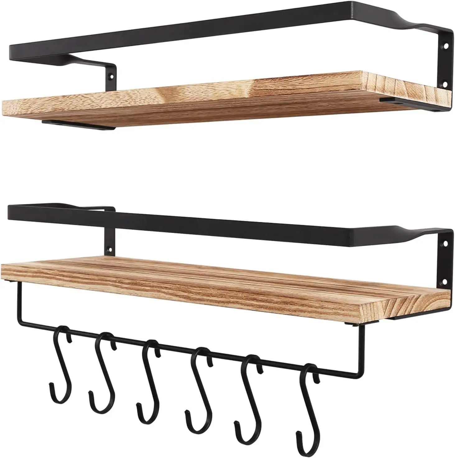 

Floating Wall Shelf 42x15x8 cm, 6-Hook Towel Holder, Kitchen Spice Rack, Storage Shelf for Bathroom, Bedroom, Living Room, Offic