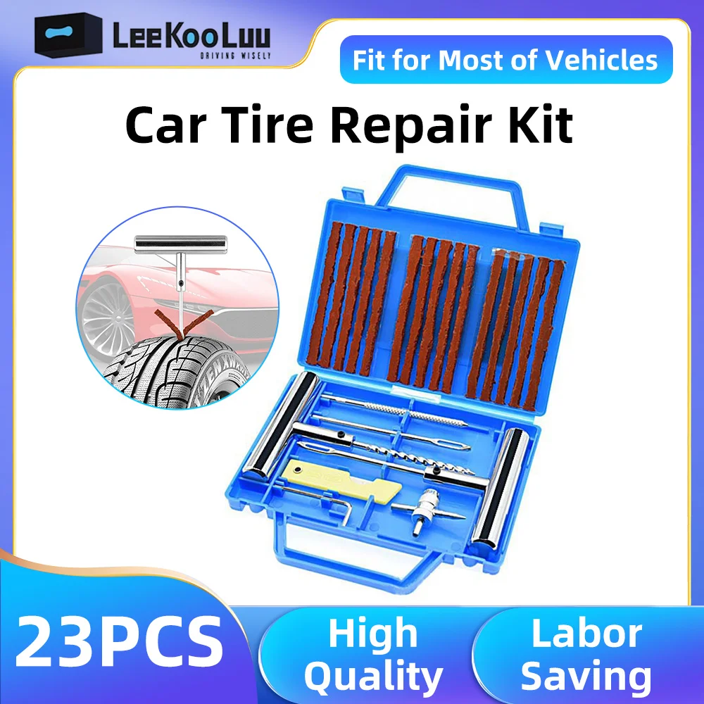 Tire Repair Kit, 23pcs Tire Plug Kit, Universal Tire Patch Kit to Plug Flats for Car/Motorcycle/Truck/Tractor/Trailer/RV/ATV