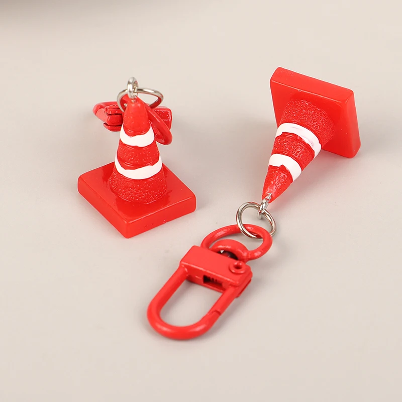 3D Red Road Cone Warning Keychain Barricade Reflector Cone Keyring Mobile Phone Pendant Resin Charms Jewelry Decor Accessories