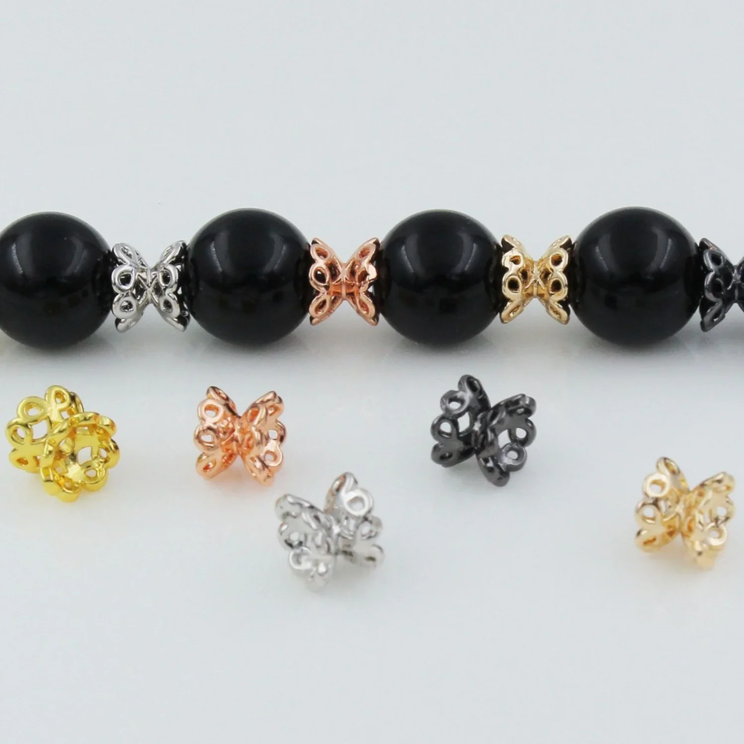 

5 Pcs 18k Copper Plated Hollowed-out Double Flower Holder Lotus Holder Spacer Beads Diy Crystal Beading Accessories Wholesale