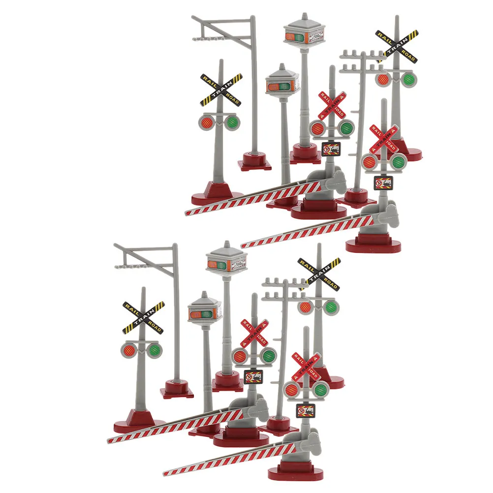 2Sets Precision Traffic Sign Models Train Station Sand Table Accessories Railroad Crossing Signals for Scenic Layout